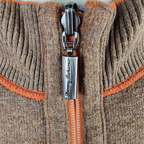 Tommy Bahama Reversible 1/2 Zip Sweater Burnt Orange Taupe Heather Size - Picture 11 of 13